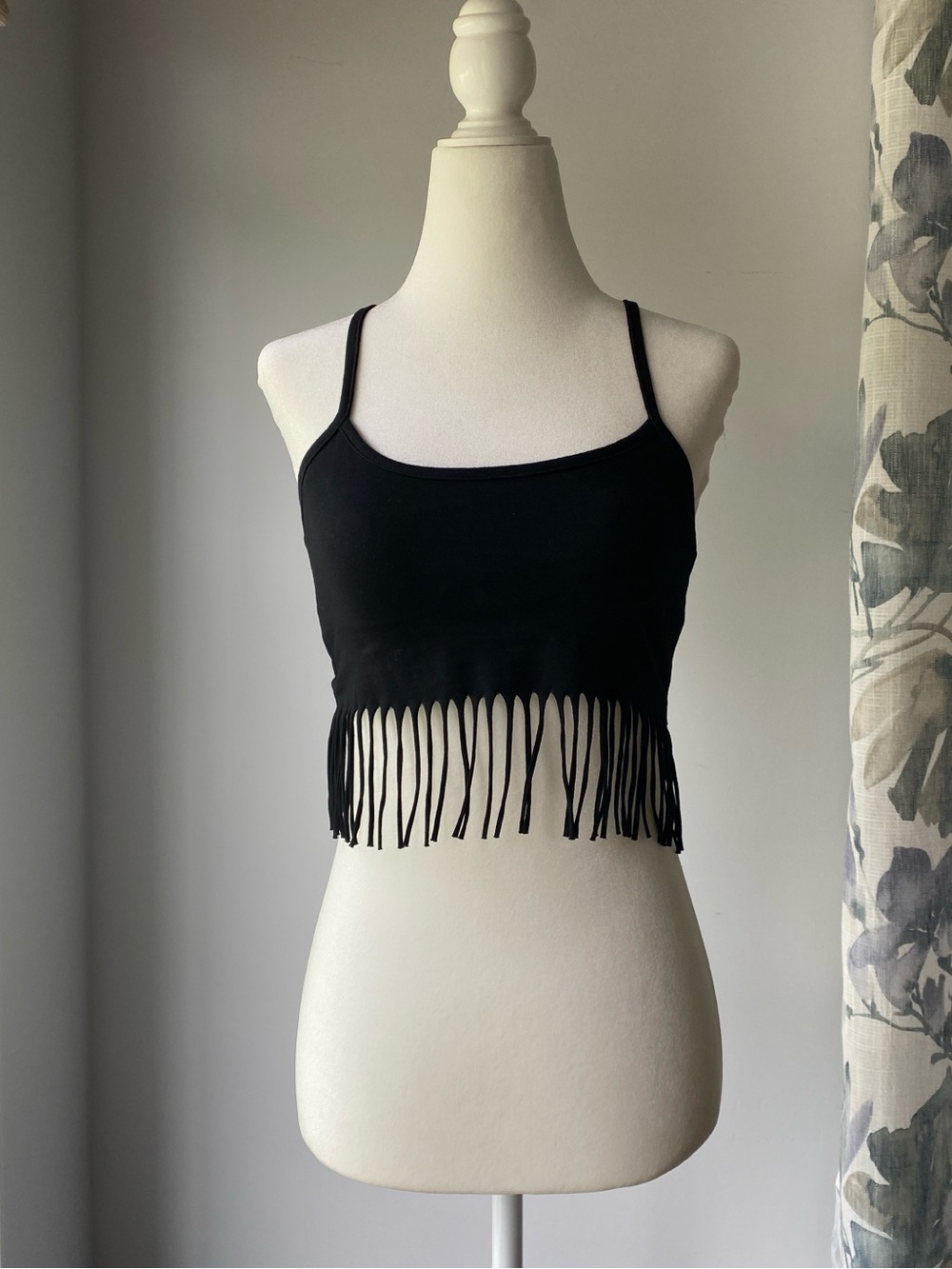 Urban Outfitters Black Fringe Indie Sleaze Festival Cropped Tank Top Small